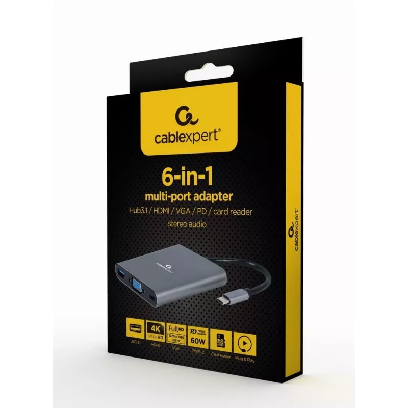 Gembird a-CM-COMBO6-01 USB-C 6-in-1 adapteris nešiojamam kompiuteriui
