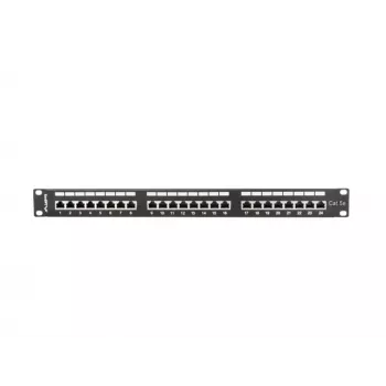 Patch panel 1U LANBERG PPS5-1024-B — 24 prievadų RJ-45 Cat5, metalinis, juodas, montuojamas į stovą