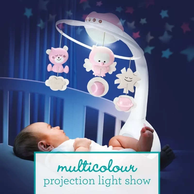Muzikinė dėžutė kūdikiams B-kids 3in1 Infantino 150302050 — pudros rožinė, 3 viename raminantis žaislas