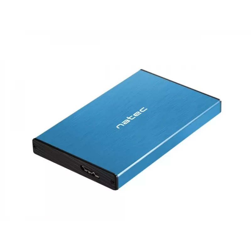 Išorinis dėklas HDD/SSD NATEC Rhino GO 2,5 colio — USB 3.0, SATA III, iki 4 TB, 9,5 mm, aliuminis, mėlynas
