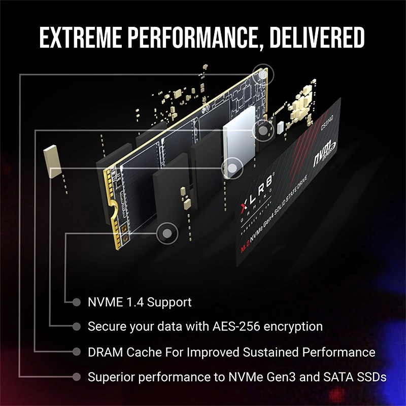 PNY XLR8 CS3140 1 TB M.2 PCI Express 4.0 NVMe 3D NAND vidinis SSD diskas