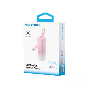 Nešiojamas powerbank Vention FHWR0, 5000 mAh, USB-C/USB-A, 20W PD, su įmontuotu 3-in-1 kabeliu