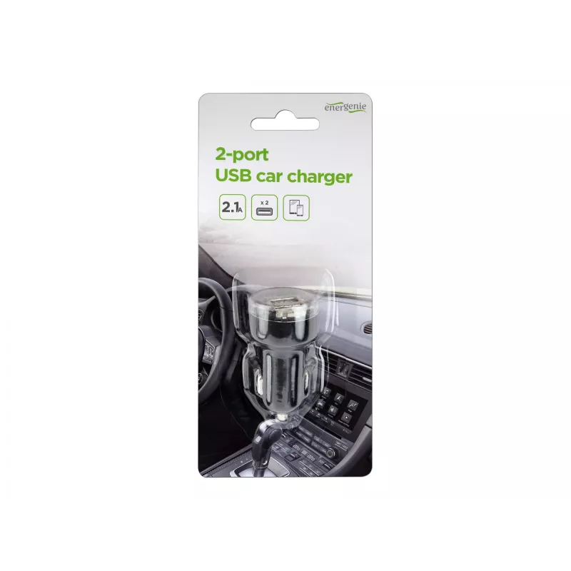 Automobilinis kroviklis Gembird EG-U2C2A-CAR-02, 12–24 V įėjimas, 5 V/2,1 A išėjimas, 2× USB 2.0, juodas