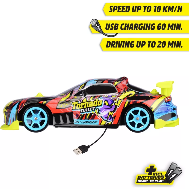 Radijo bangomis valdomas automobilis Dickie Tornado Drift RTR 2,4 GHz – paruoštas driftui