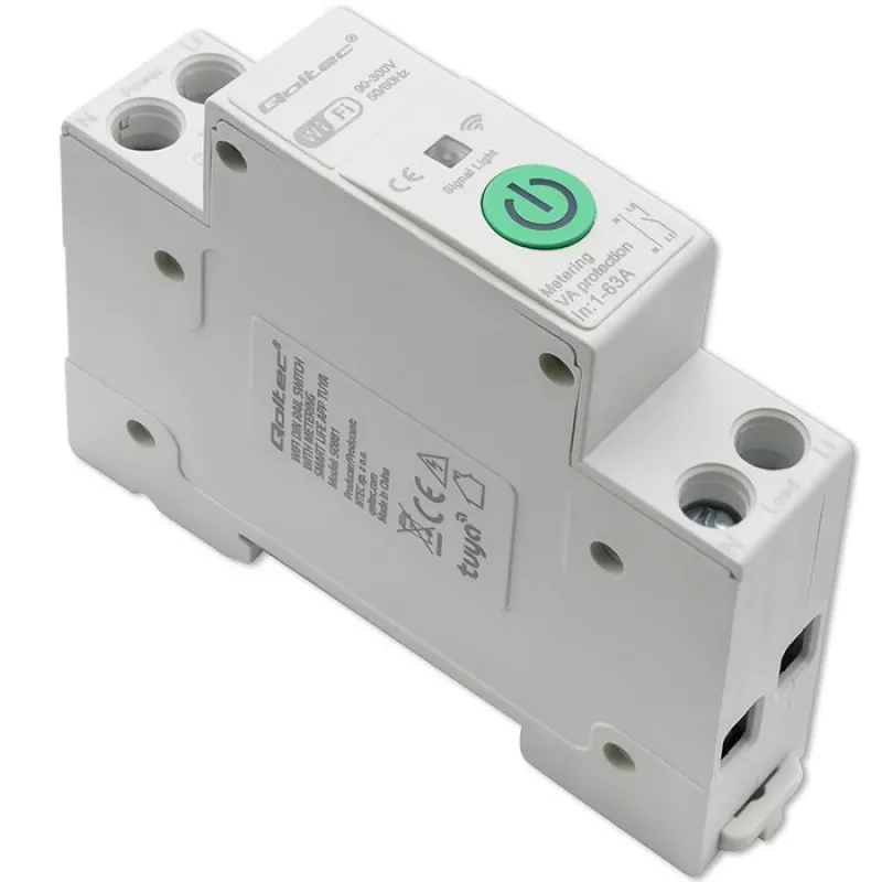 DIN-bėgio WiFi relė QOLTEC 50881 – 63A pagrindinė perjungimo relė elektros instaliacijai