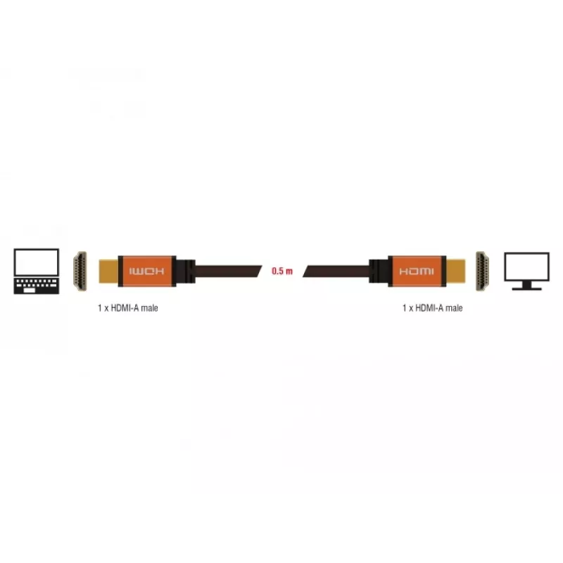 DeLOCK HDMI kabelis HDMI (M) į HDMI (M) 50 cm, triguba izoliacija, juodas/auksinis, 8K palaikymas