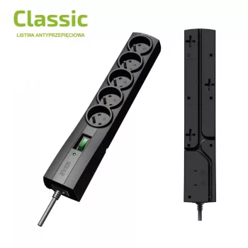 Apsauginis nuo viršįtampių ilgintuvas EVER CLASSIC 5x E tipo lizdai, 250 V, 1,5 m laidas, 175 J, su jungikliu