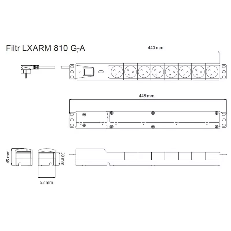 LESTAR LXARM 810 G-A K.:CZ 1,5M 19PDU juodas 8 lizdai 230 V 1,5 m