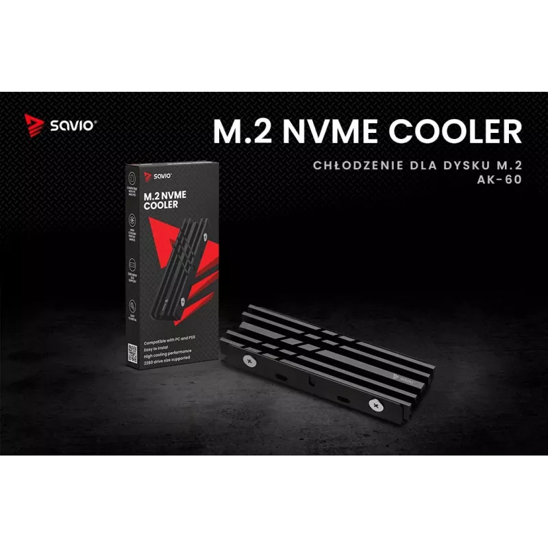 Oro aušintuvas SAVIO M.2 NVMe 2280 AK-60 Black, skirtas 22x80 mm SSD