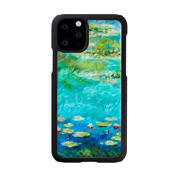 Dėklas telefonui iKins, skirtas iPhone 11 Pro — vandens lelijų raštas, juodas