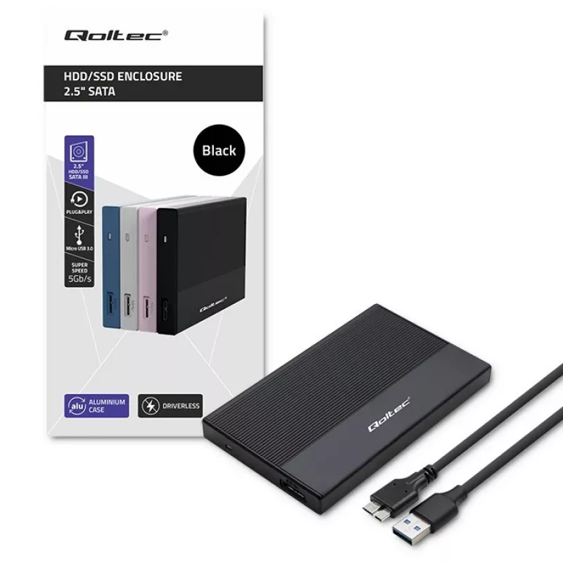 Dėklas 2,5 colio SATA SSD/HDD QOLTEC 52277 USB 3.0