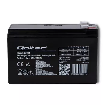 Nepriekaištingo maitinimo šaltinio baterija QOLTEC 53031 12V 9Ah žalia