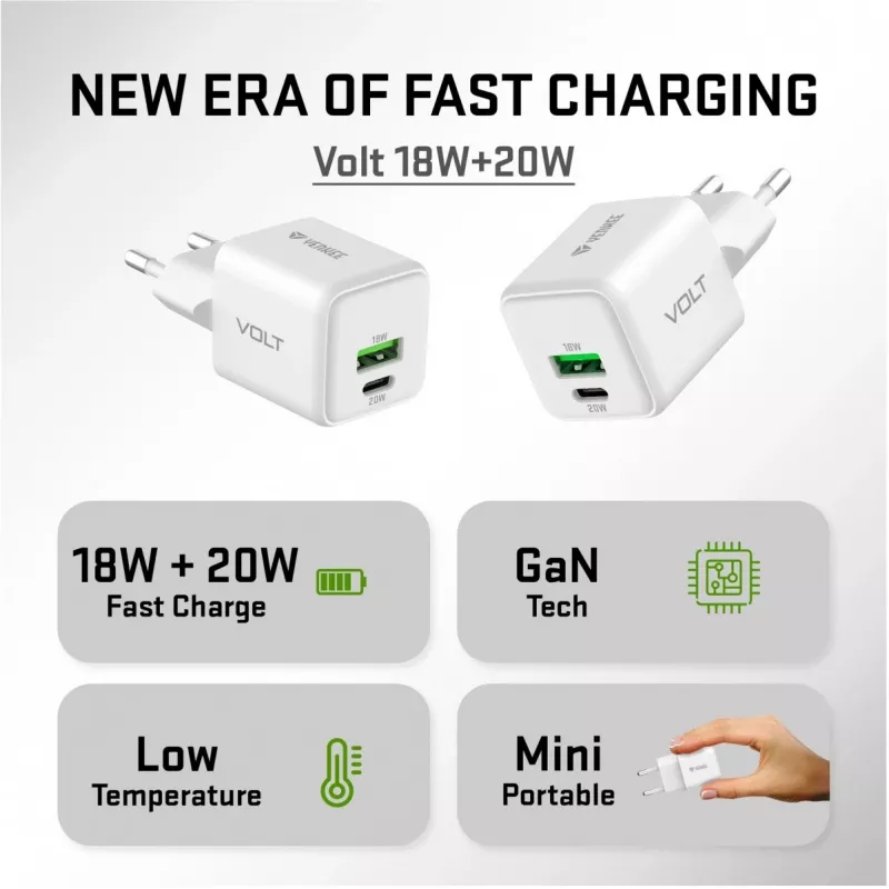 USB C/A sieninis įkroviklis YENKEE YAC G38 20W 3A Power Delivery (USB‑C ir USB‑A)