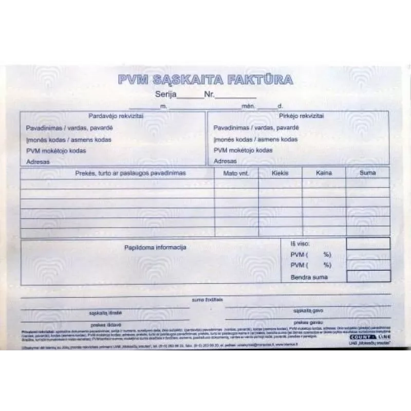 PVM sąskaita faktūra 1+1 SC, A5, 2 × 50 lapų
