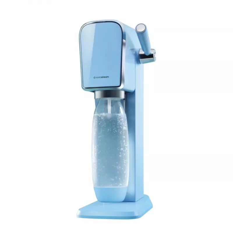 Sodos gaminimo aparatas SODASTREAM Art Blue Steel – 1 L plastikinis butelis, 60 L dujų balionėlis, 173×245×430 mm