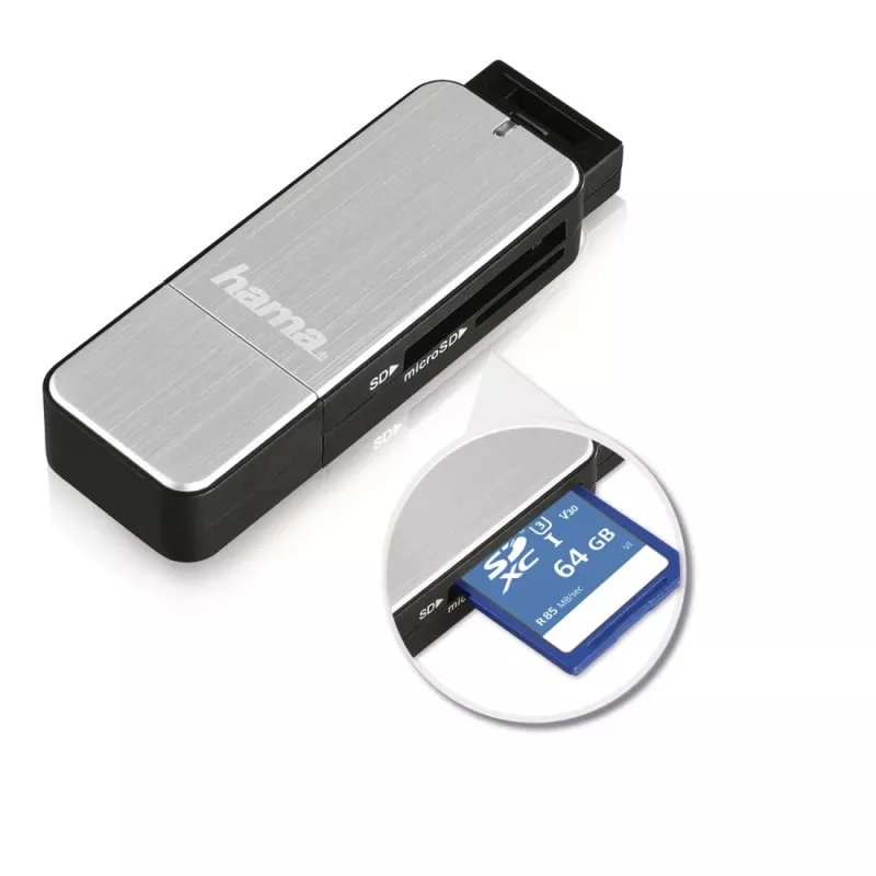 Kortelių skaitytuvas Hama 123900 USB 3.2 Gen 1, juodas, sidabrinis
