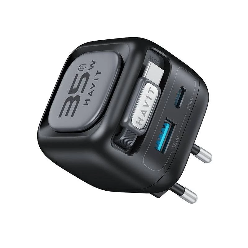 GaN kelioninis įkroviklis Havit UC250 A-EU 20V 1xUSB-C 0,7m juodas