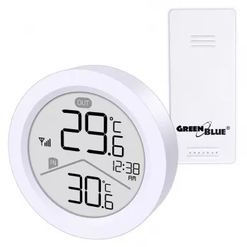 GreenBlue GB162 belaidė orų stotelė, vidaus / lauko temperatūra, laikrodis, °C/°F pasirinkimas, atstumas iki 60 m