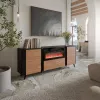 Komoda Cama Meble Volare 200 x 39 x 75 cm, juoda/riešutas, medžio drožlių plokštė, su elektriniu židiniu