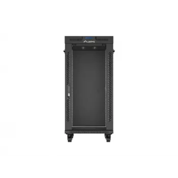 Tinklinis spintos stovas LANBERG 19 colių 24U 600x800 mm juodas su stiklo durelėmis ir LCD išpjova (Flat Pack) v2