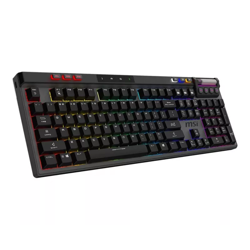 Mechaninė žaidimų klaviatūra MSI Strike Pro W Silent US išdėstymas, RGB foninis apšvietimas, laidas, tylūs lytėjimo jungikliai