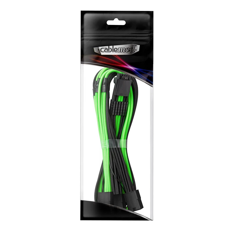 CableMod 12VHPWR į 3× PCIe ModMesh kabelis 45 cm, juoda/šviesiai žalia
