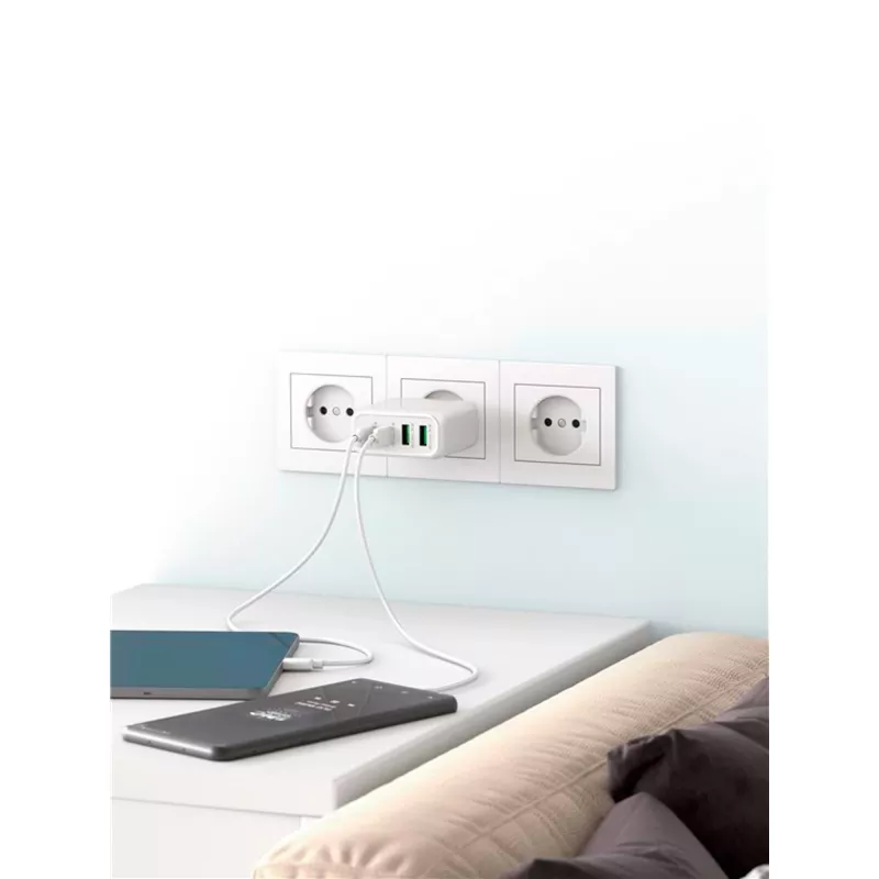 Goobay 64818 Greitasis įkroviklis mobiliesiems įrenginiams, ausinėms, nešiojamam kompiuteriui, išmaniajam telefonui, balta spalva, AC, vidaus naudojimui (64818)