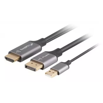 Lanberg CA-HDDP-20CU-0018-BK vaizdo kabelio adapteris 1,8 m DisplayPort HDMI + USB juoda, sidabrinė