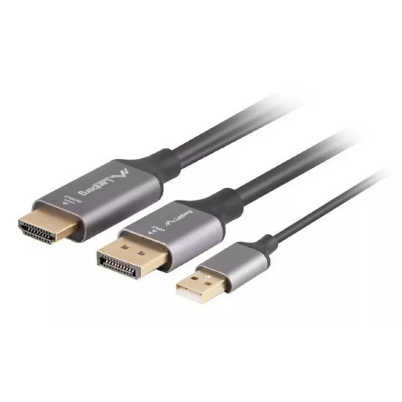 Lanberg CA-HDDP-20CU-0018-BK vaizdo kabelio adapteris 1,8 m DisplayPort HDMI + USB juoda, sidabrinė