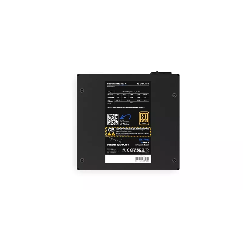 Maitinimo blokas ENDORFY Supremo FM6 850 W, 24 kontaktų ATX, pilnai modulinis, 80 PLUS Gold, 120 mm ventiliatorius, juodas