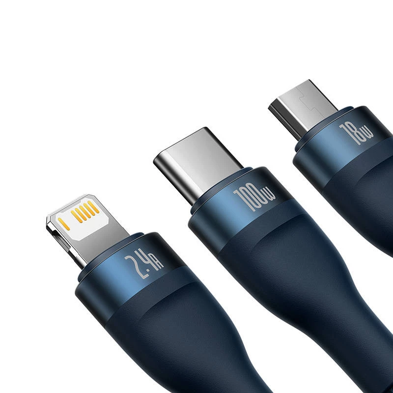 USB laidas Baseus CASS030003 1,2 m USB A USB C/Micro USB-A/Lightning mėlynas