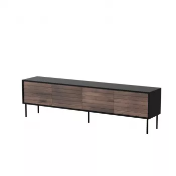 TV spintelė CORTINA 4D 200x40x55 cm, juodas viršus, riešutmedžio fasadai
