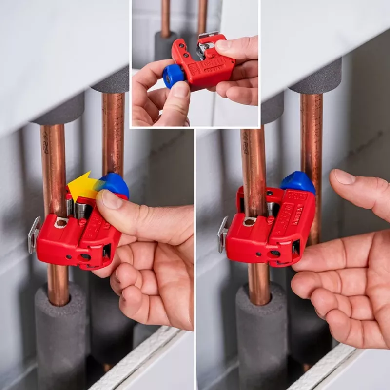 Vamzdžių pjoviklis Knipex TubiX S 3–30 mm, kompaktiškas metalinių ir plastikinių vamzdžių pjovimo įrankis