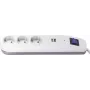 REV ICE 3-ių lizdų ilgintuvas su USB prievadais ir jungikliu, 1,4 m laidas, baltas