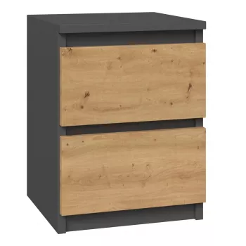 Naktinis staliukas Topeshop M2 ANTRACYT/ARTISAN 2 stalčiai Antracitas Ąžuolo mediena