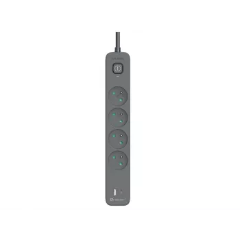 TRACER TRALIS47026 apsauginis ilgintuvas su 4 USB prievadais ir PD 18W, 1,5 m laidas
