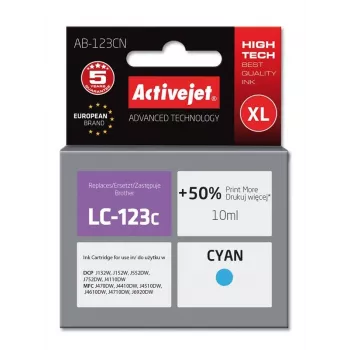 Rašalas Activejet AB-123CN (atitinka Brother LC123C/121C; Supreme; 10 ml; žydra)