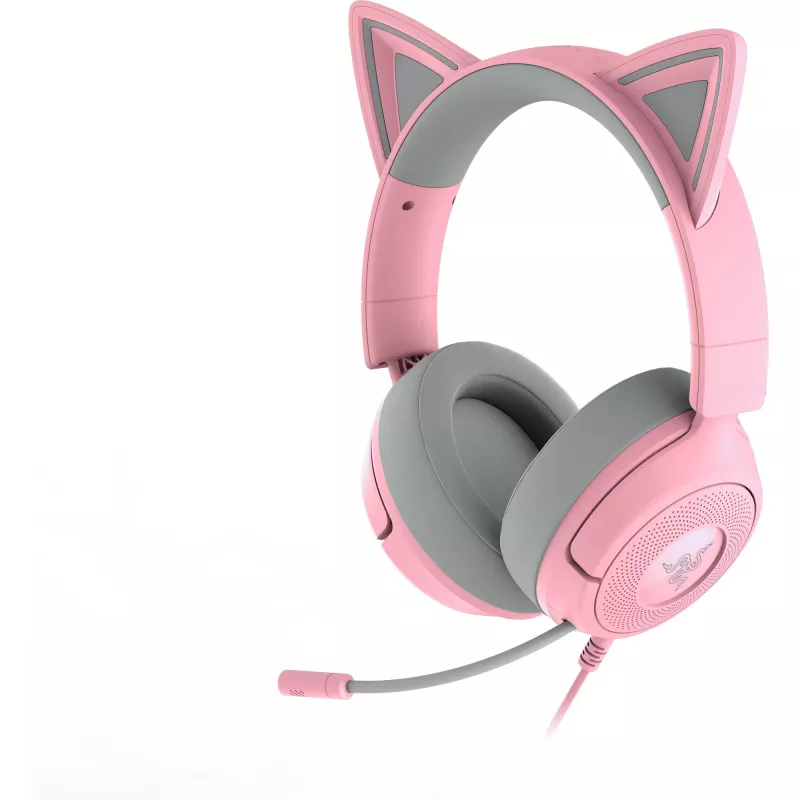 Ausinės žaidimams Razer Kraken Kitty V3 X – laidinės USB Type-A, uždengiančios ausis, 20–28 kHz, 1,3 m laidas, rožinės