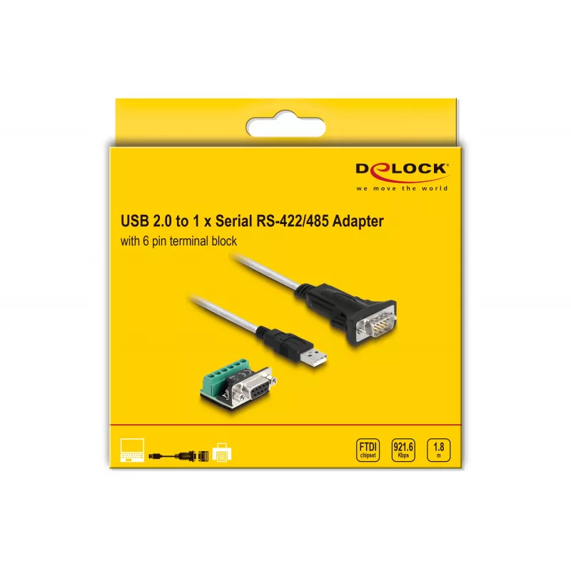 DeLOCK 63465 Serijinis kabelis USB-A į DB-9, 1,8 m, juodas/skaidrus