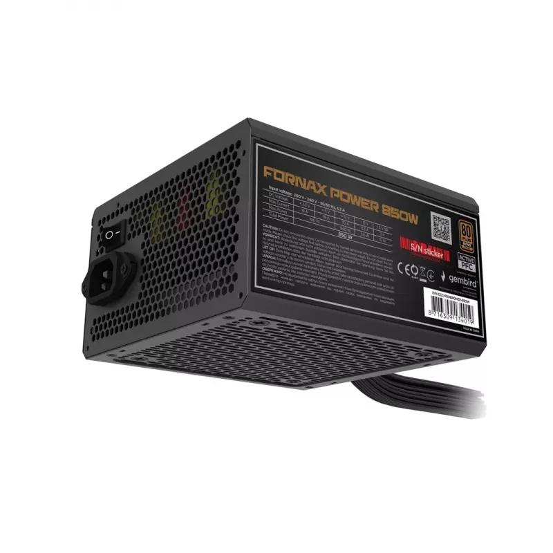 Gembird CCC-PSUBRONZE-850W Maitinimo blokas Fornax Power 850W aktyvus PFC 12cm ventiliatorius 80+Bronze dėžutė