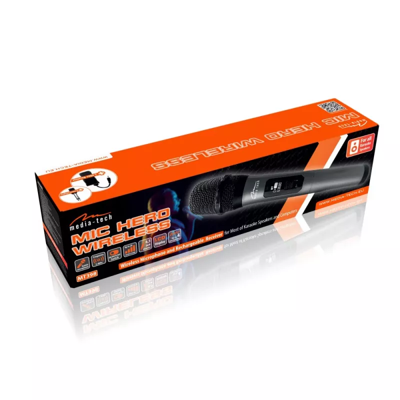 Belaidis karaoke mikrofonas MEDIA-TECH MT398, USB-C, baterija, 20 m atstumas, juodas