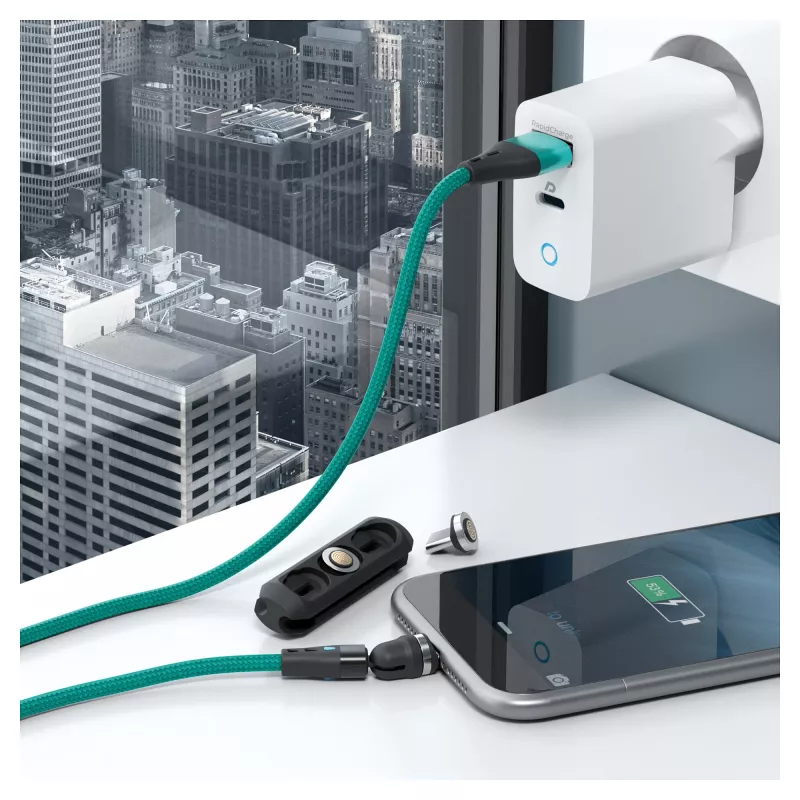 USB kabelis RealPower MagneticCharge3 2m USB A žalias greitas įkrovimas duomenų perdavimas