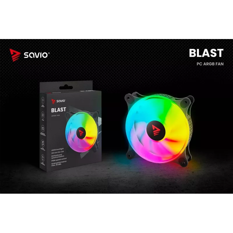 SAVIO Blast 120mm ARGB PWM korpuso ventiliatorius – juodas