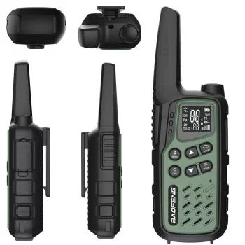 Nešiojama racija Baofeng BF-T25E — 16 kanalų, 2×1400 mAh Li‑Ion, VOX, LCD, žalia, rinkinys 2 vnt