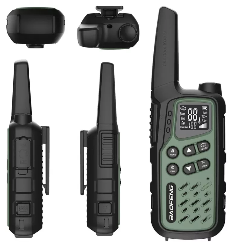 Nešiojama racija Baofeng BF-T25E — 16 kanalų, 2×1400 mAh Li‑Ion, VOX, LCD, žalia, rinkinys 2 vnt