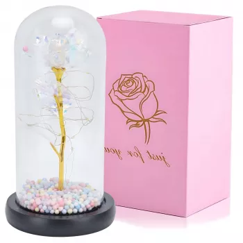 Amžina rožė stikle Extralink Home su baltu LED apšvietimu