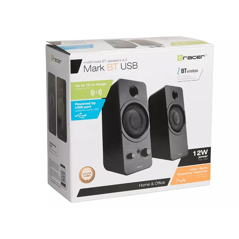 Staliniai garsiakalbiai 2.0 TRACER Mark Loudspeaker 12 W, USB maitinimas, Bluetooth, 2 krypčių, 2 tvarkyklės, juodi