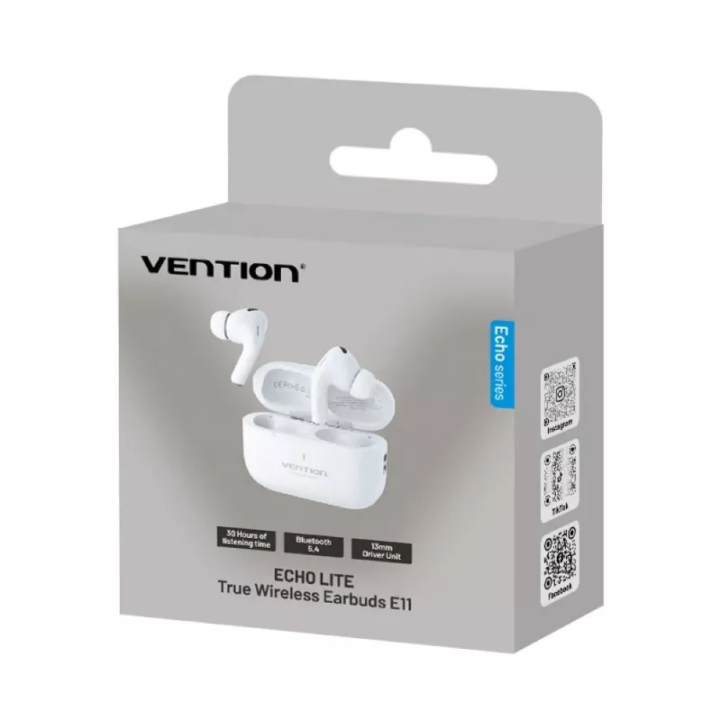 Ausinės Vention Echo Lite E11 TWS atviro tipo, Bluetooth, 10 m, USB-C, baltos