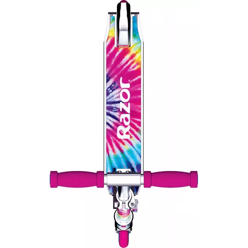 Vaikiškas paspirtukas Razor A Tie-Dye – aliuminis sulankstomas 2 ratų paspirtukas, reguliuojamas vairas, ABEC-5, maks. apkrova 65 kg