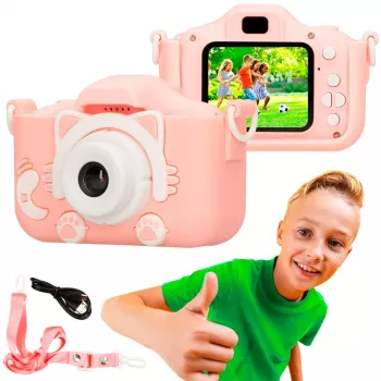 Vaikiškas skaitmeninis fotoaparatas Extralink H27 SINGLE PINK rožinė balta 3 metai